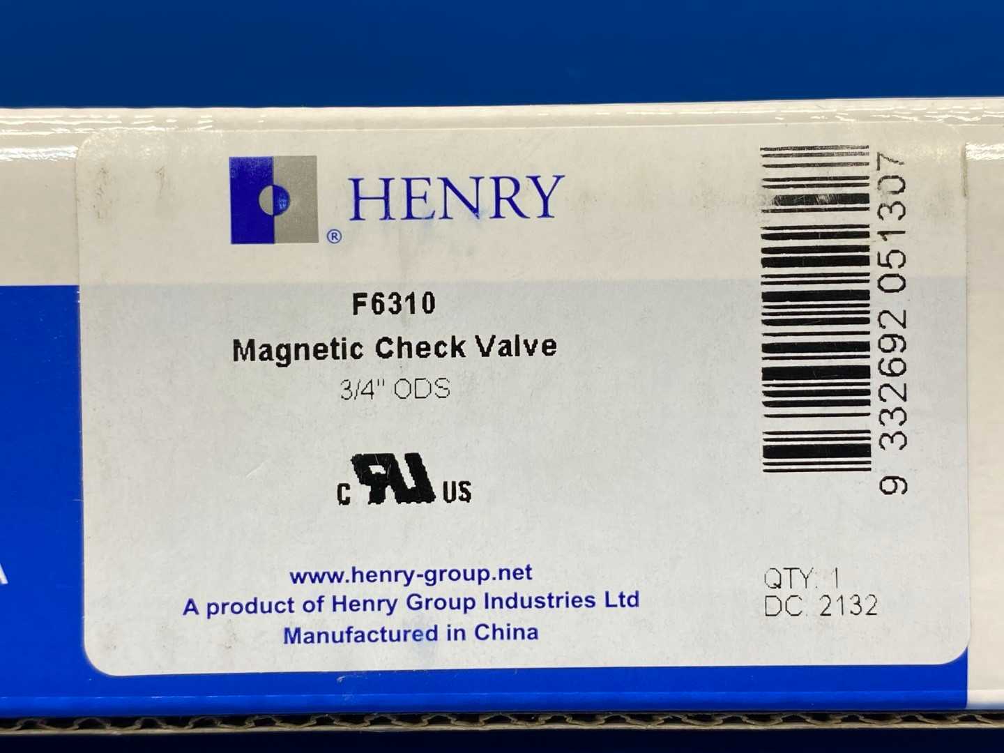 Henry Magni-Chek Valve F6310, 3/4" ODS