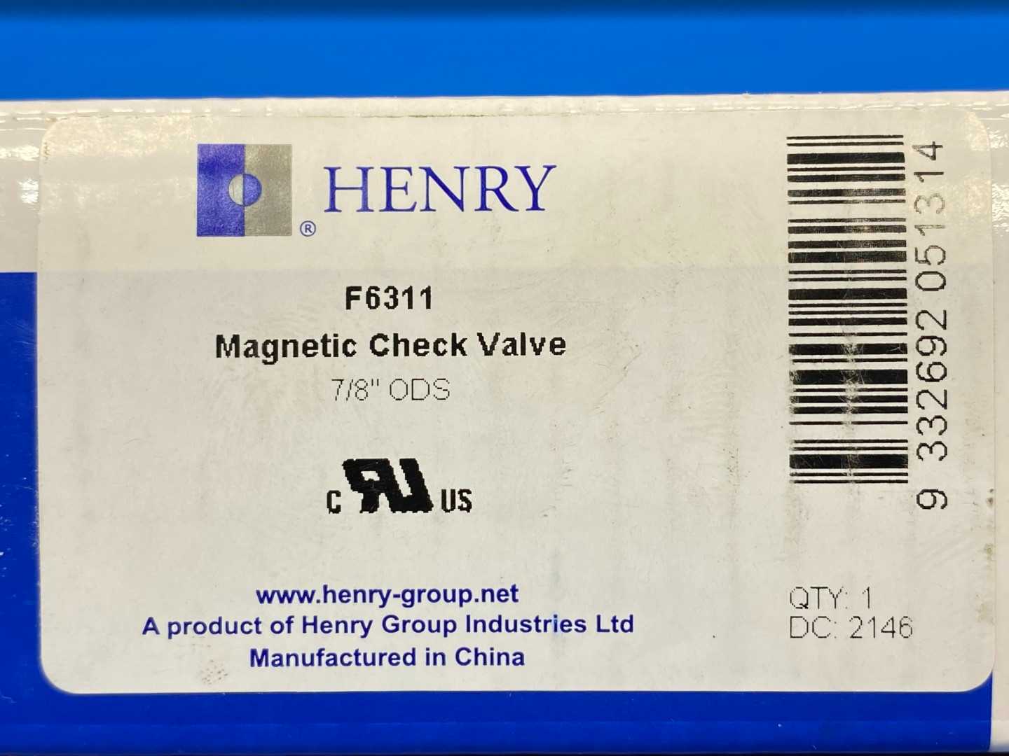 Henry Magni-Check Valve F6311, 7/8" ODS