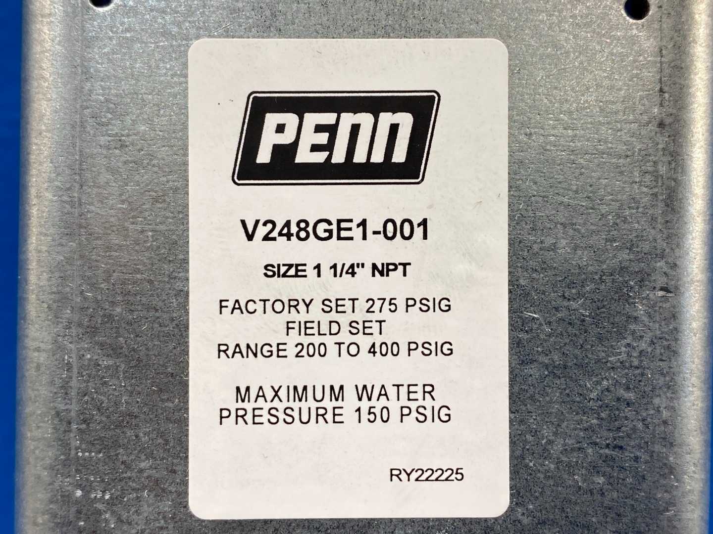 Penn V248GE1-001C, 1-1/4" NTP 3-Way Water Valve 200-400PSIG, 1/4"SAE Male