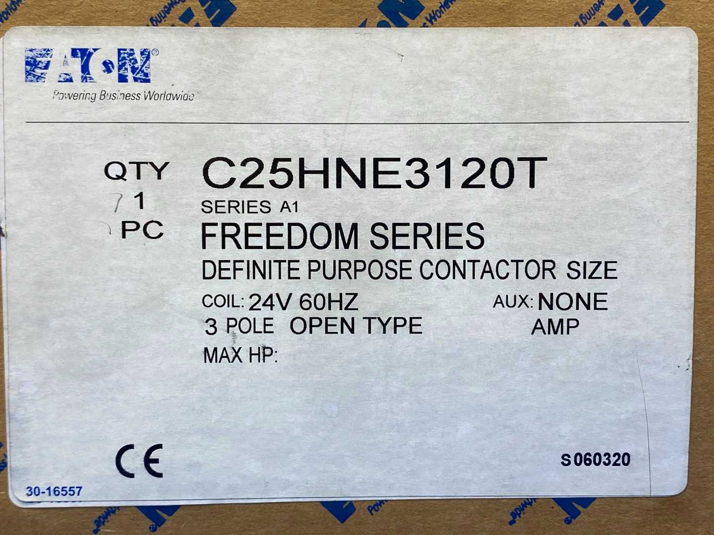 Eaton C25HNE3120T Definite Purpose Contactor – 24V Coil, 60Hz, 3-Pole, Series A1