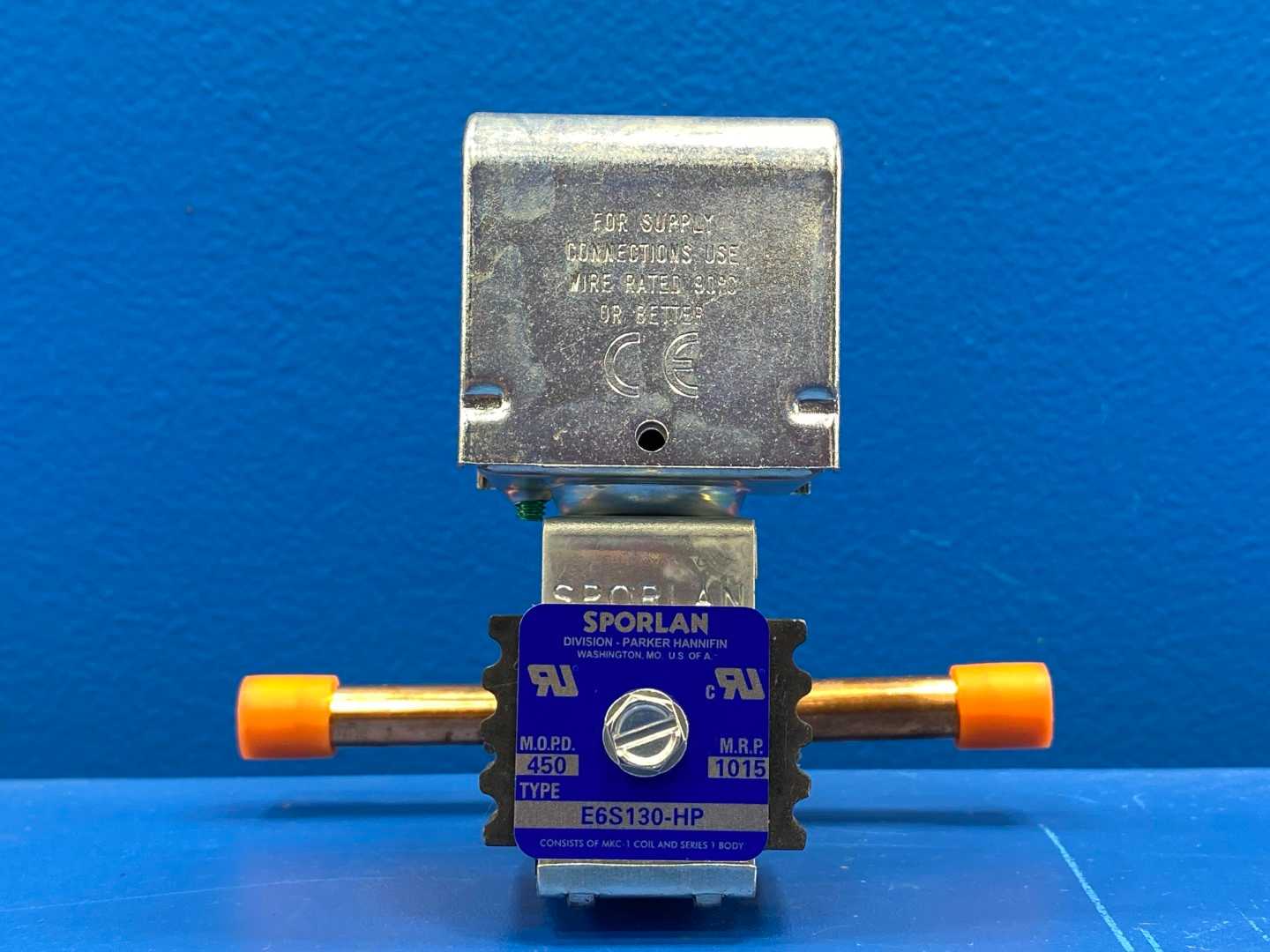 Sporlan Solenoid Valve E6S130-HP 3/8” ODF Solder 24V 60Hz JAQ 1015 PSI MRP HVAC Refrigeration