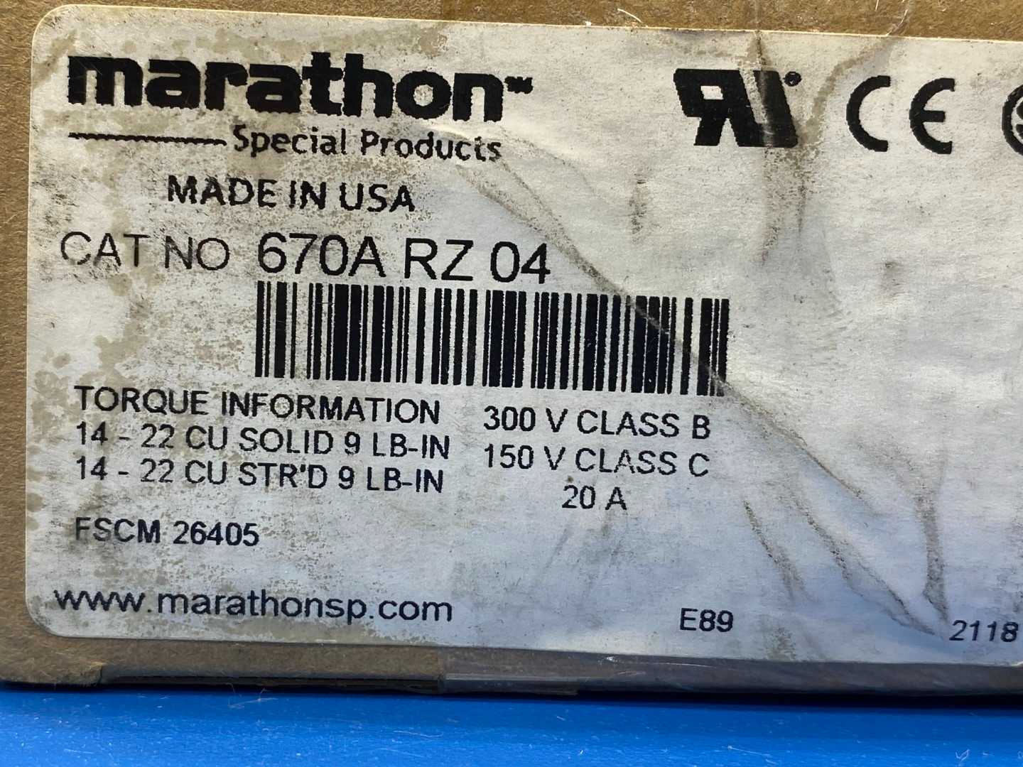 Marathon Special Products 670A RZ 04 Terminal Block Connector 15A, 300V