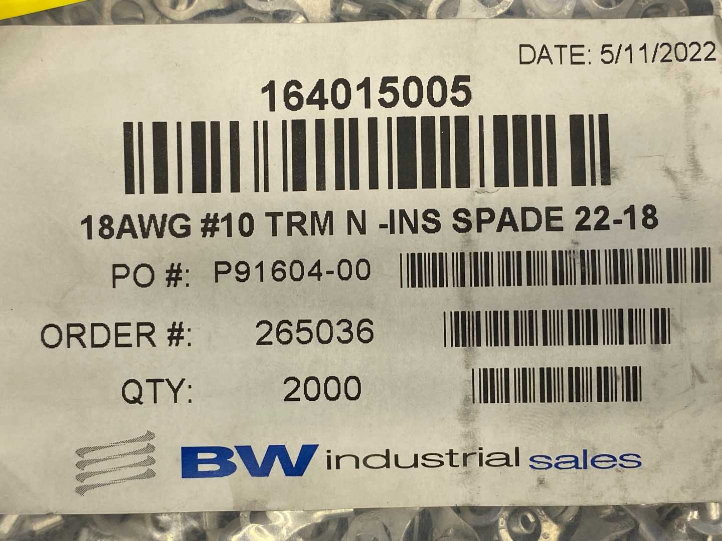 Non-Insulated Ring Terminal 22-18 awg #10 Bag of 2000