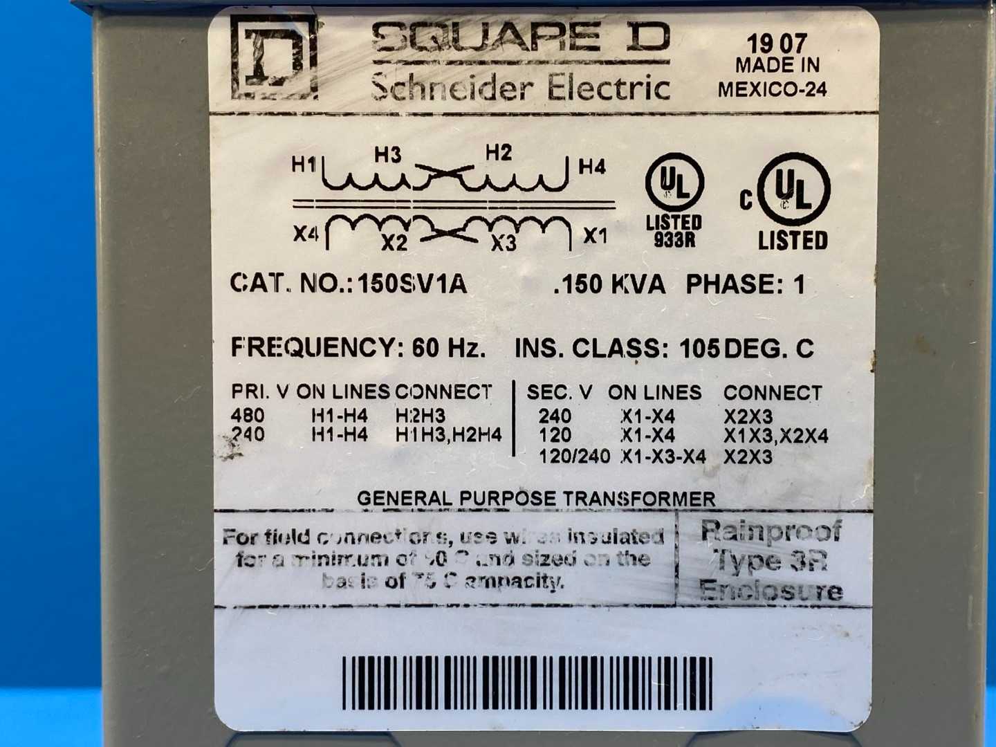 Square D 150SV1A General Purpose Transformer 240x480V