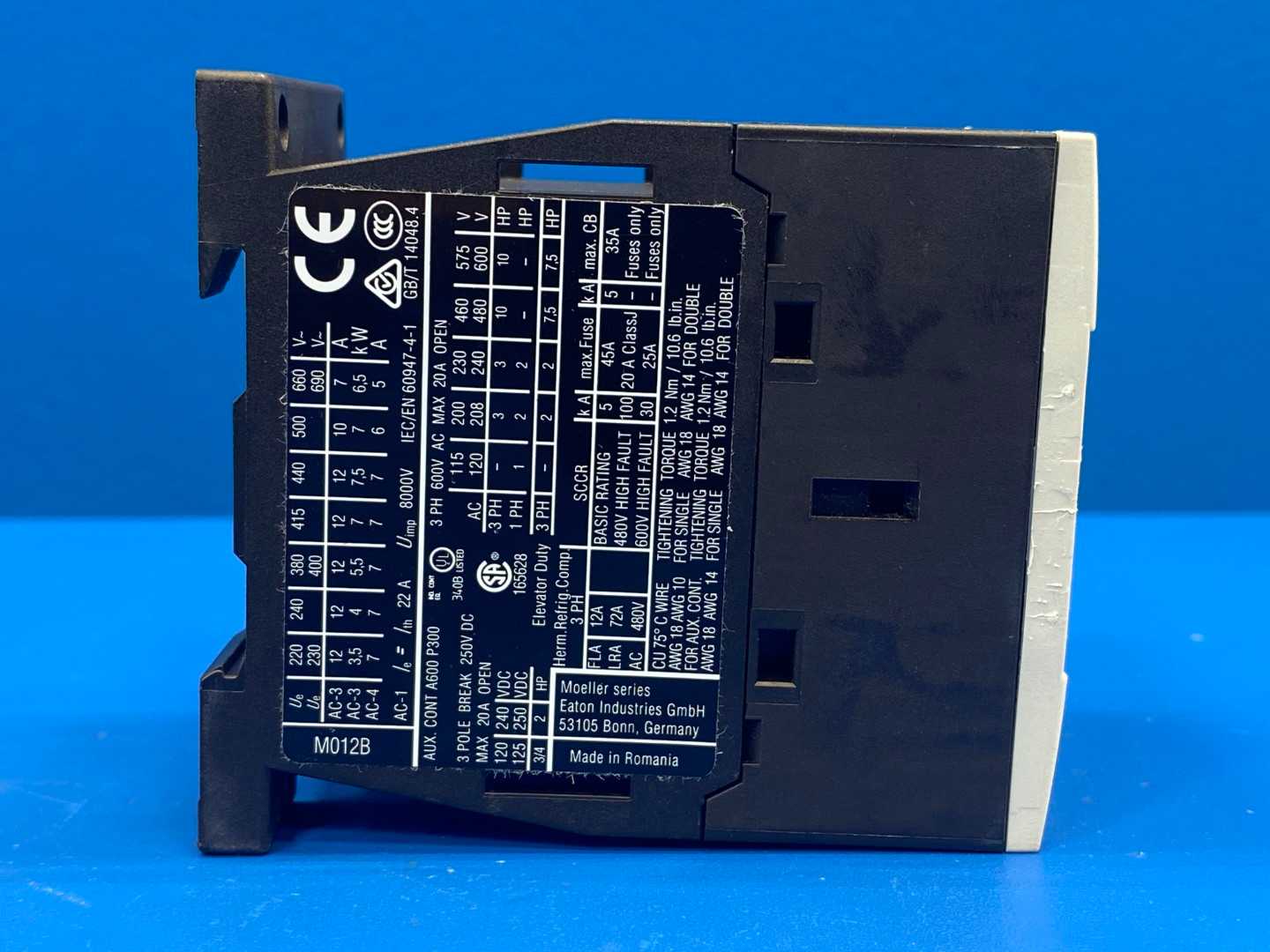 Eaton Contactor XTCE012B01TD, Type DILM12-01, 24VDC