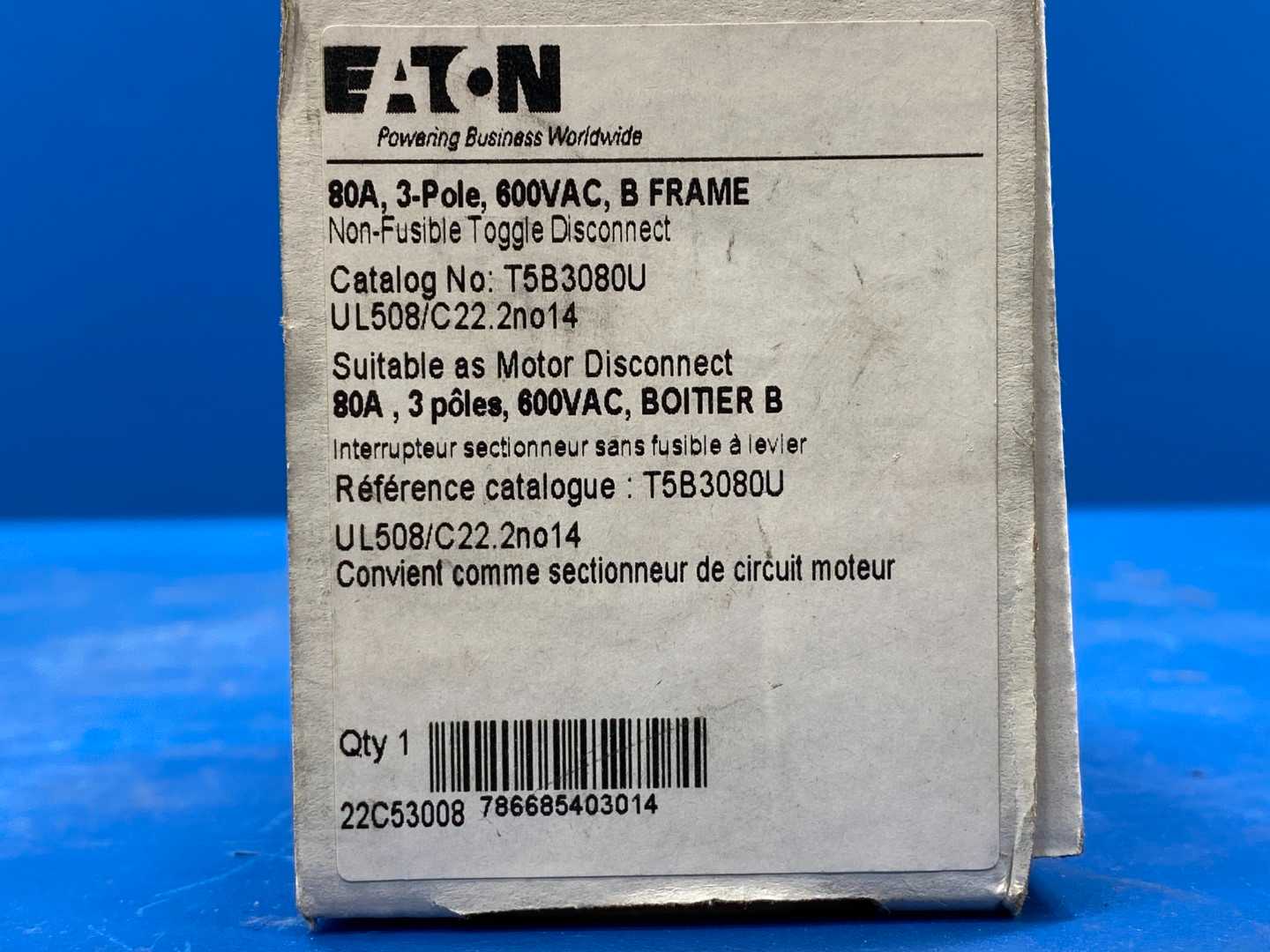 Eaton T5B3080U General purpose switch 80A, 3 Pole, 600AVC, B Frame