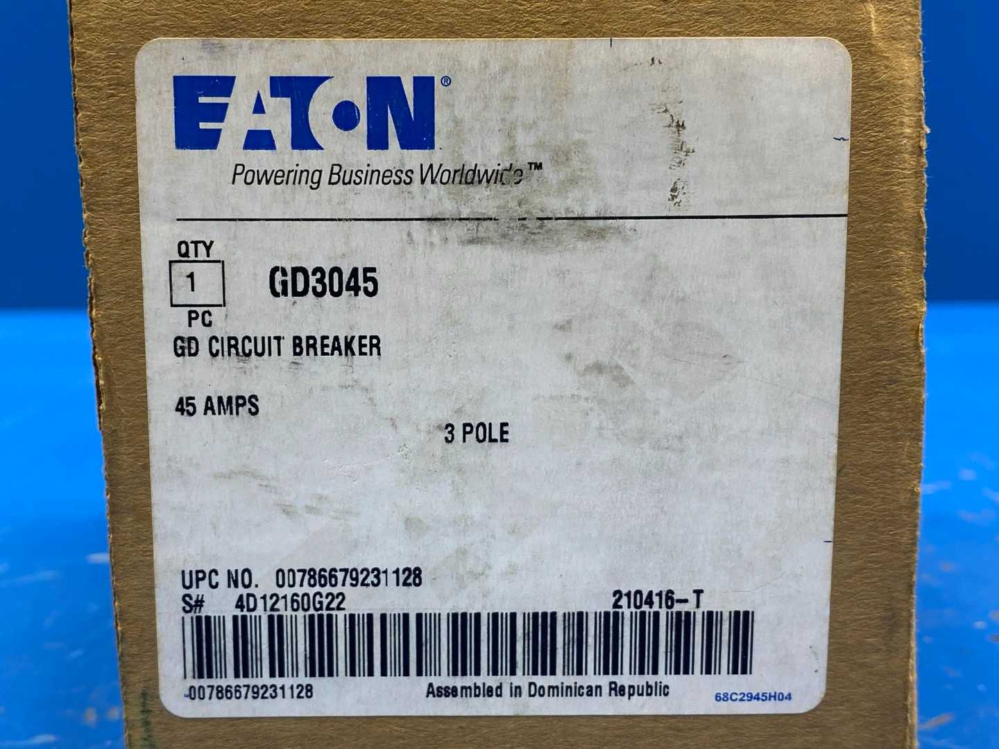 Eaton GD Circuit Breaker 45A-480V, 3 Pole GD3045