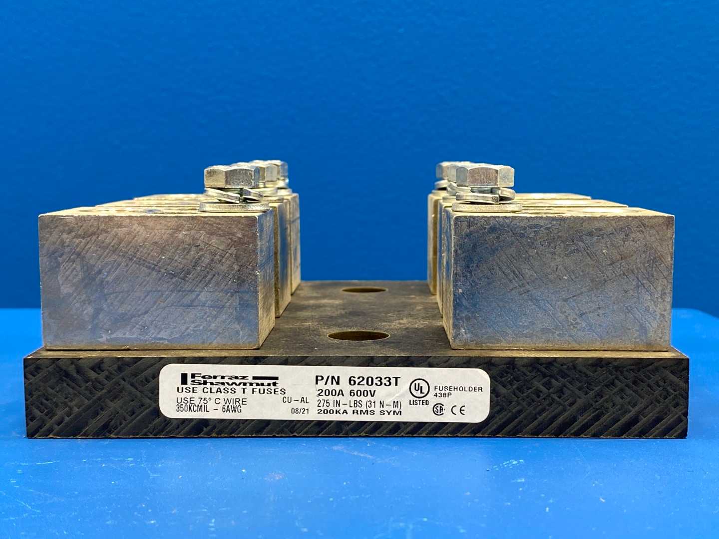 Mersen 62033T Fuse Block, Class T, Spring Reinforced, 3 Pole, 600V, 200A