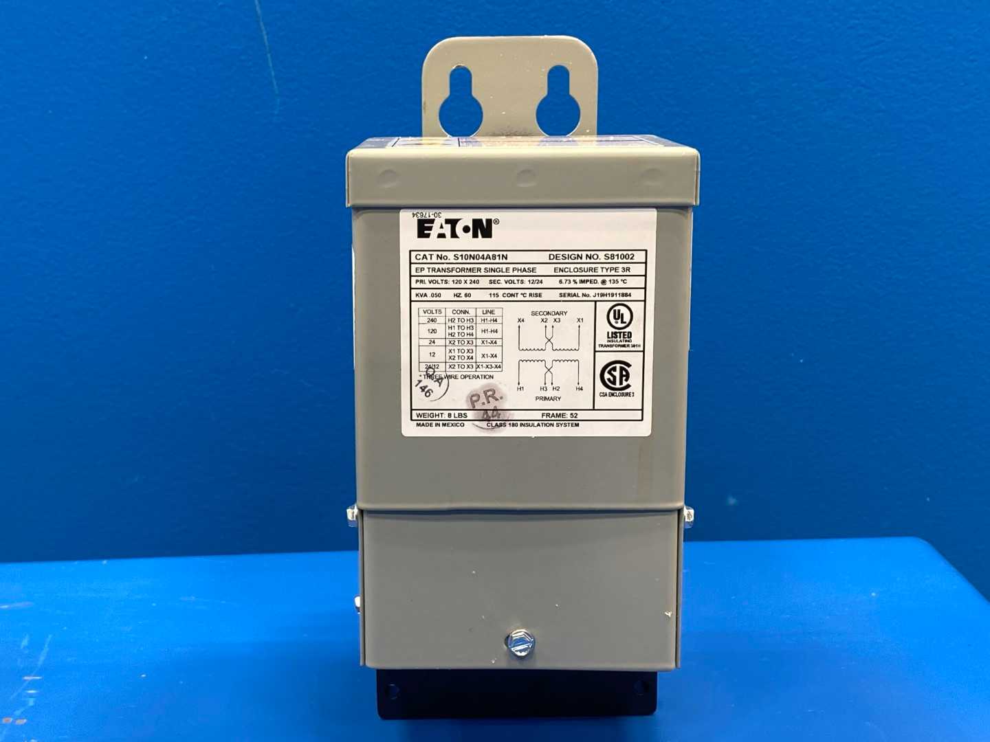 Eaton Transformer S10N04A81N, KVA. 050, HZ60, V120-240