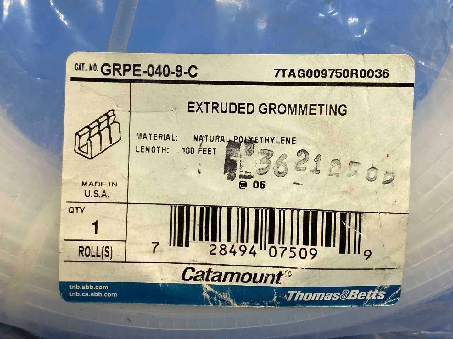 Catamount Extruded Grommeting Natural Polythylene 100 Ft GRPE-040-9-C