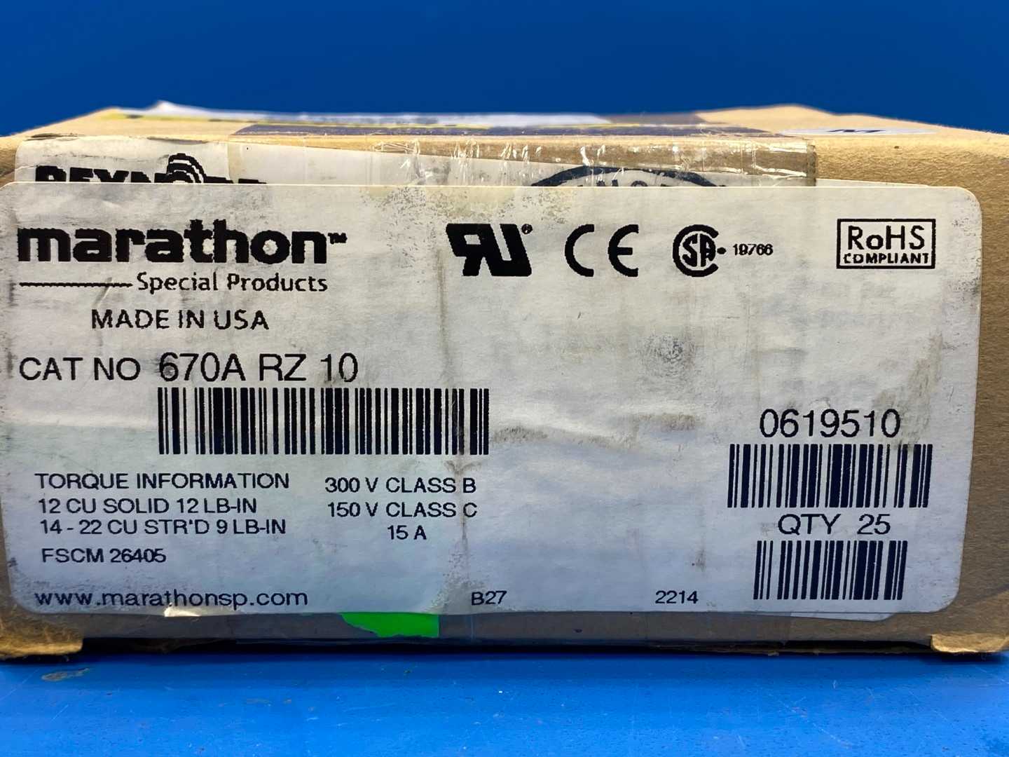 Marathon Special Products 670A RZ 10 Terminal Block Connector 15A 300V 