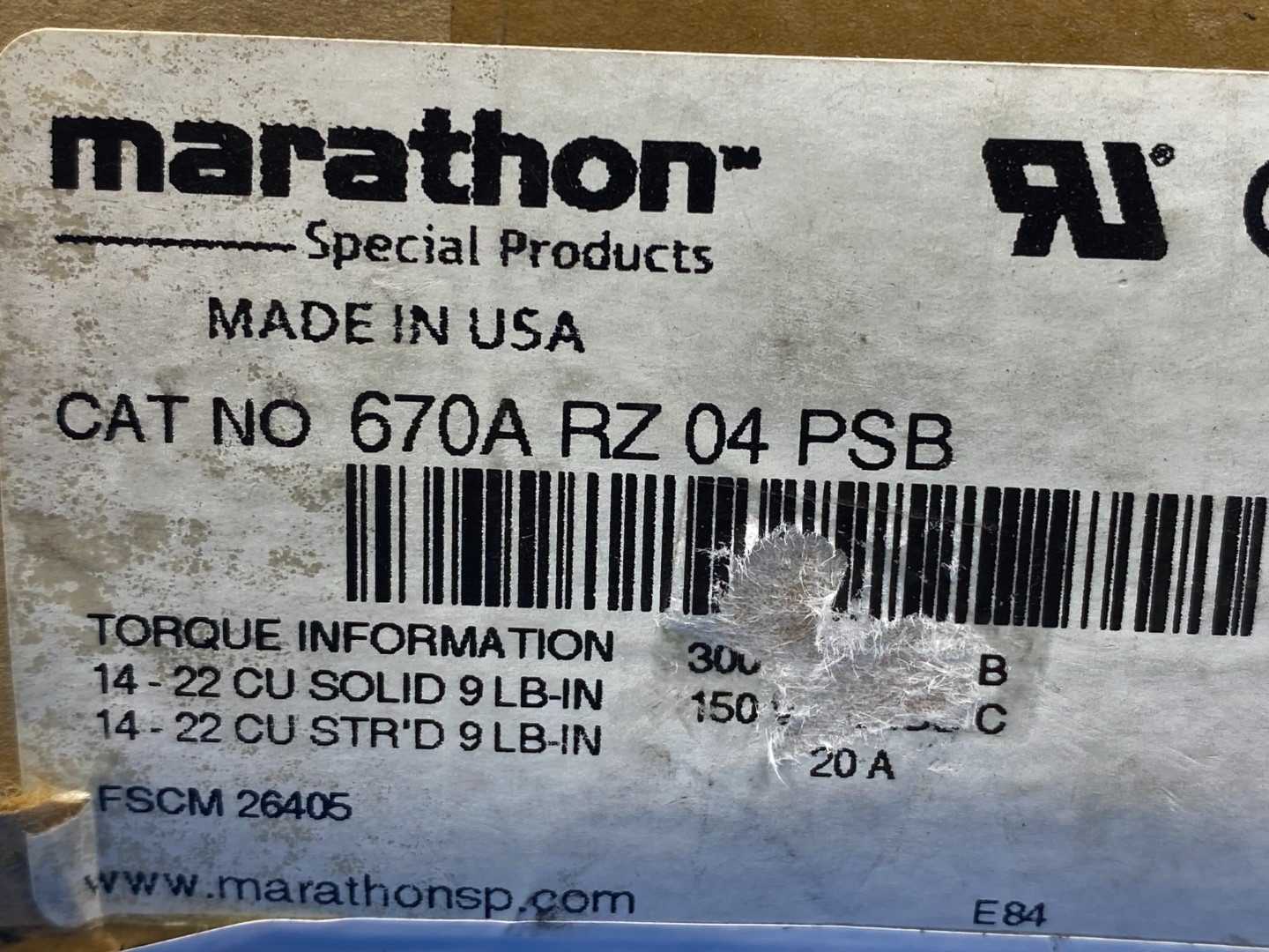 Marathon Special Products 670A RZ 04 PSB Terminal Block Connector 15A, 300V