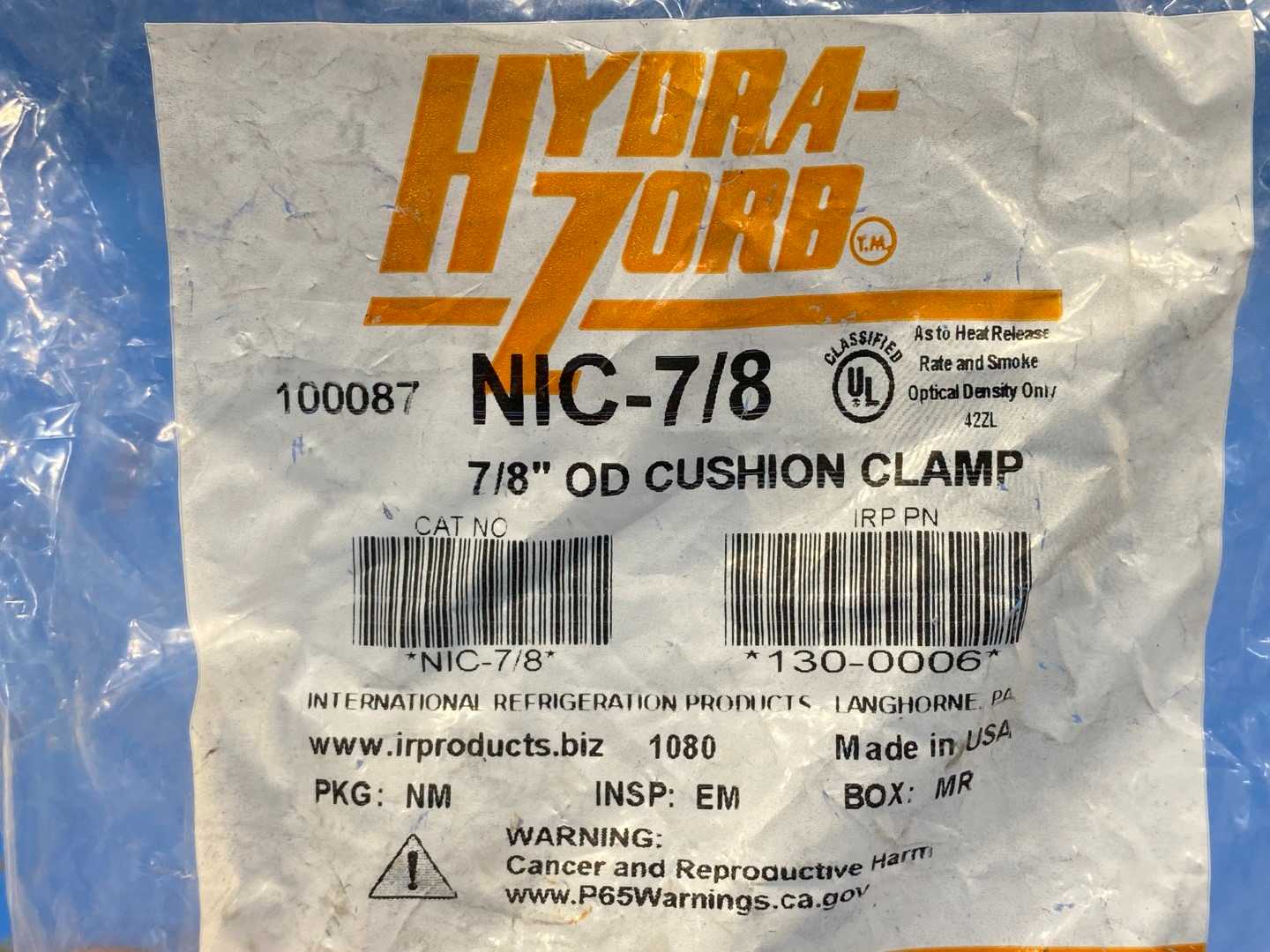 Hydra-Zorb NIC-7/8, 7/2"OD Cushion Clamp