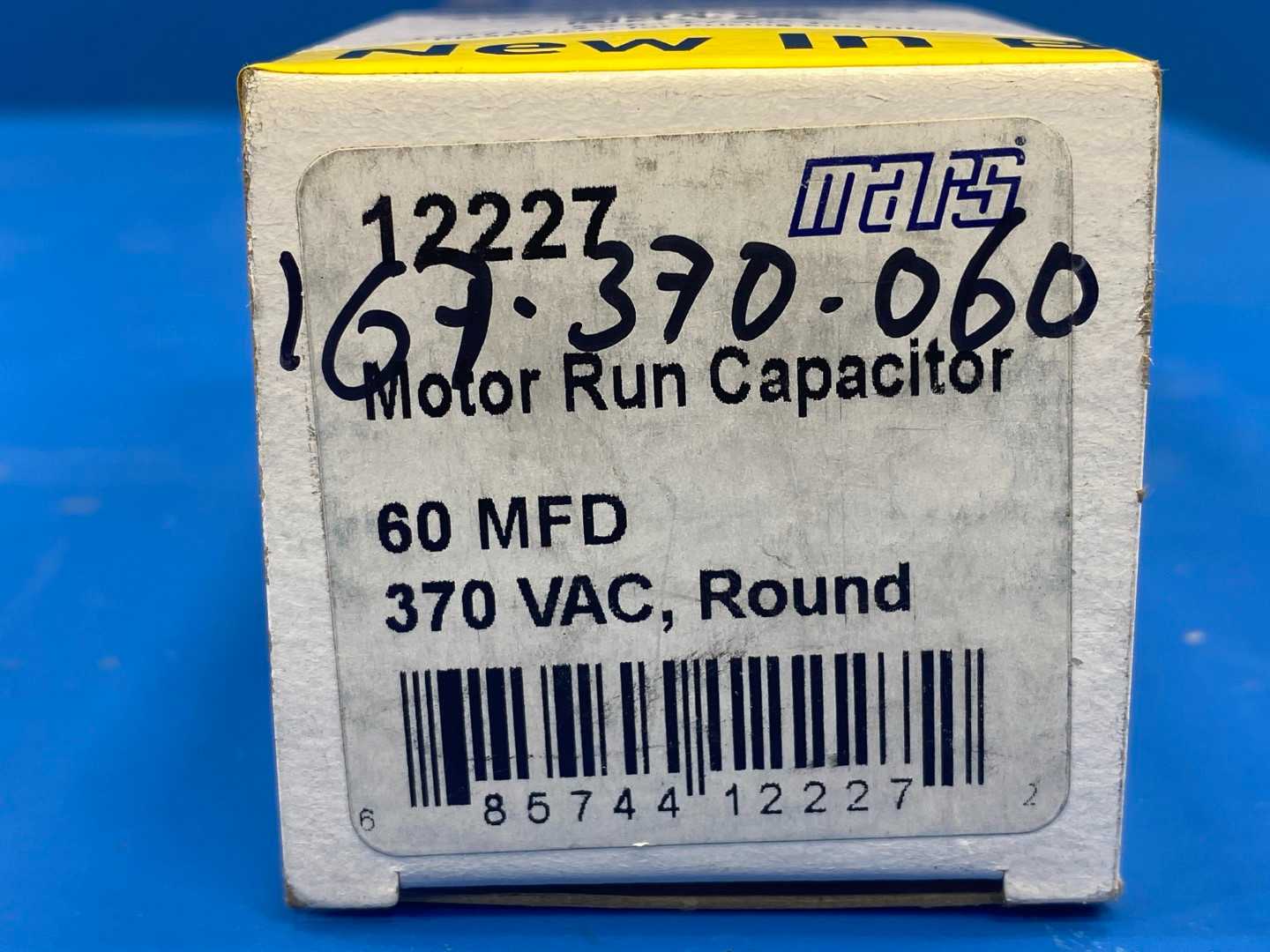 Mars, Motor Run Capacitor 12227, 60MFD, Round, 370VAC