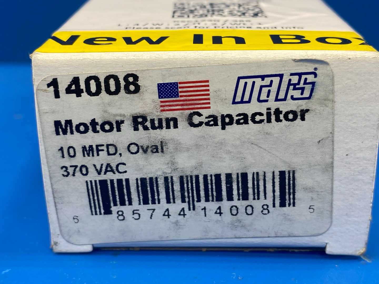 Mars, Motor Run Capacitor 14008, 10MFD, Oval, 370VAC