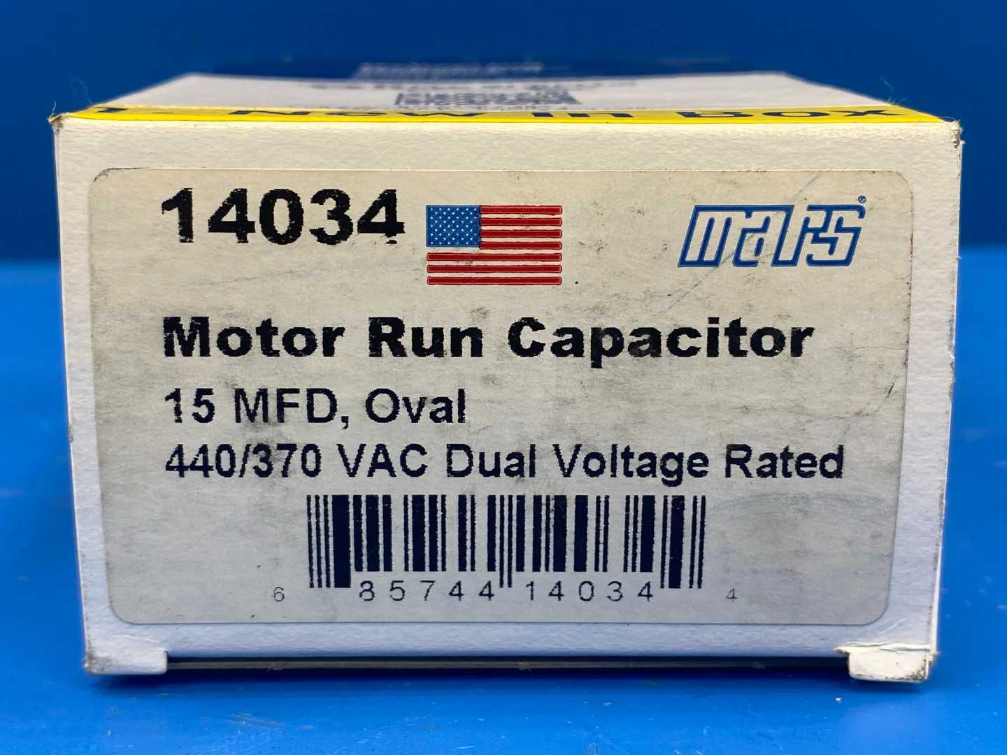 Mars, Motor Run Capacitor 14034, 15MFD, Oval, 440/370VAC Dual Voltage Rated