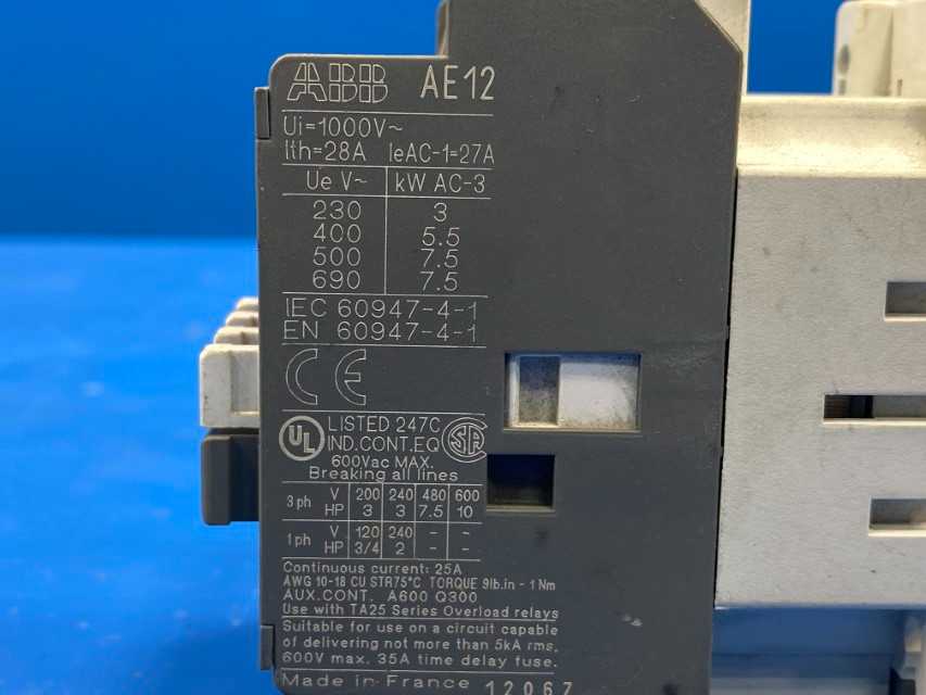 ABB Contactor AE12-30-00, 3Phase, 25A, 600V