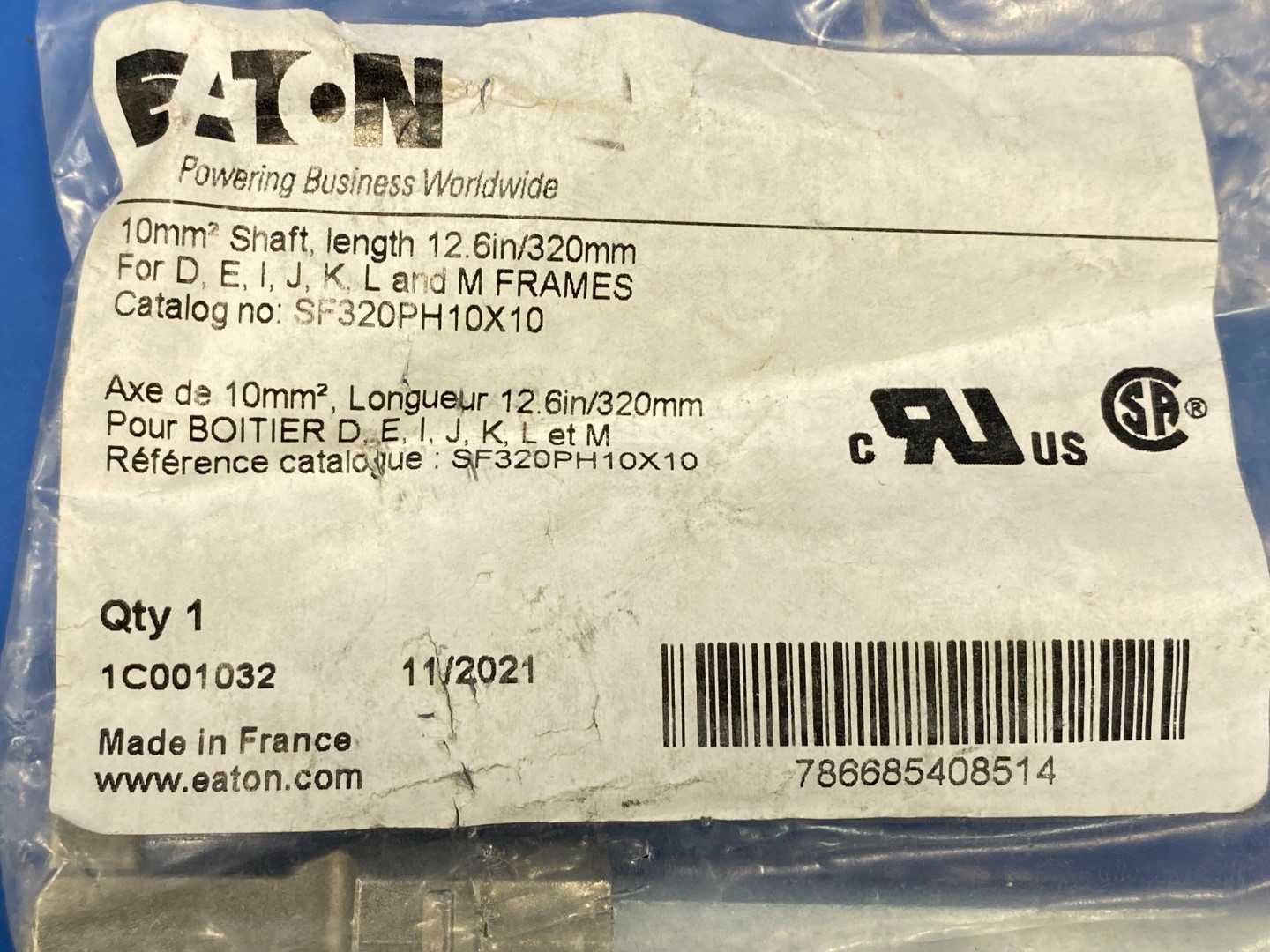 Eaton Rotary Disconnect Shaft Extension SF320PH10X10, 10mm² Shaft, 12.6in(320mm)