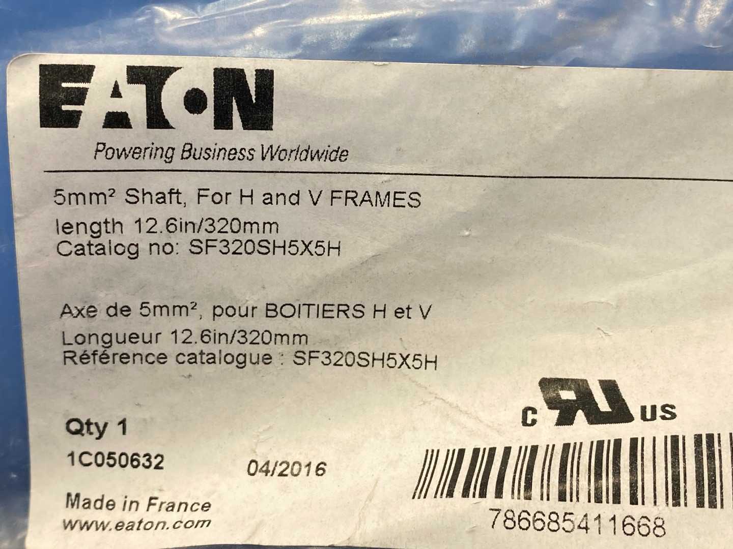 Eaton Rotary Disconnect Shaft Extension SF320SH5x5H, 15mm² Shaft, 12.6in(320mm)