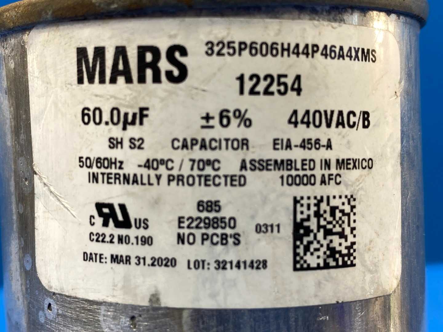 Mars, Motor Run Capacitors 12254 (440VAC/B)