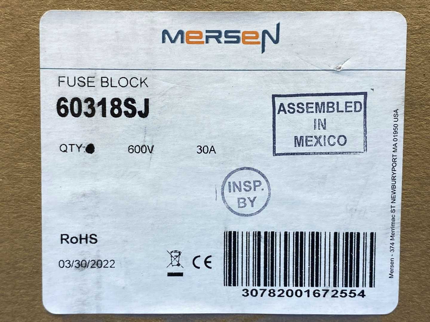 Mersen Fuse Block 60318SJ, 600V-30A