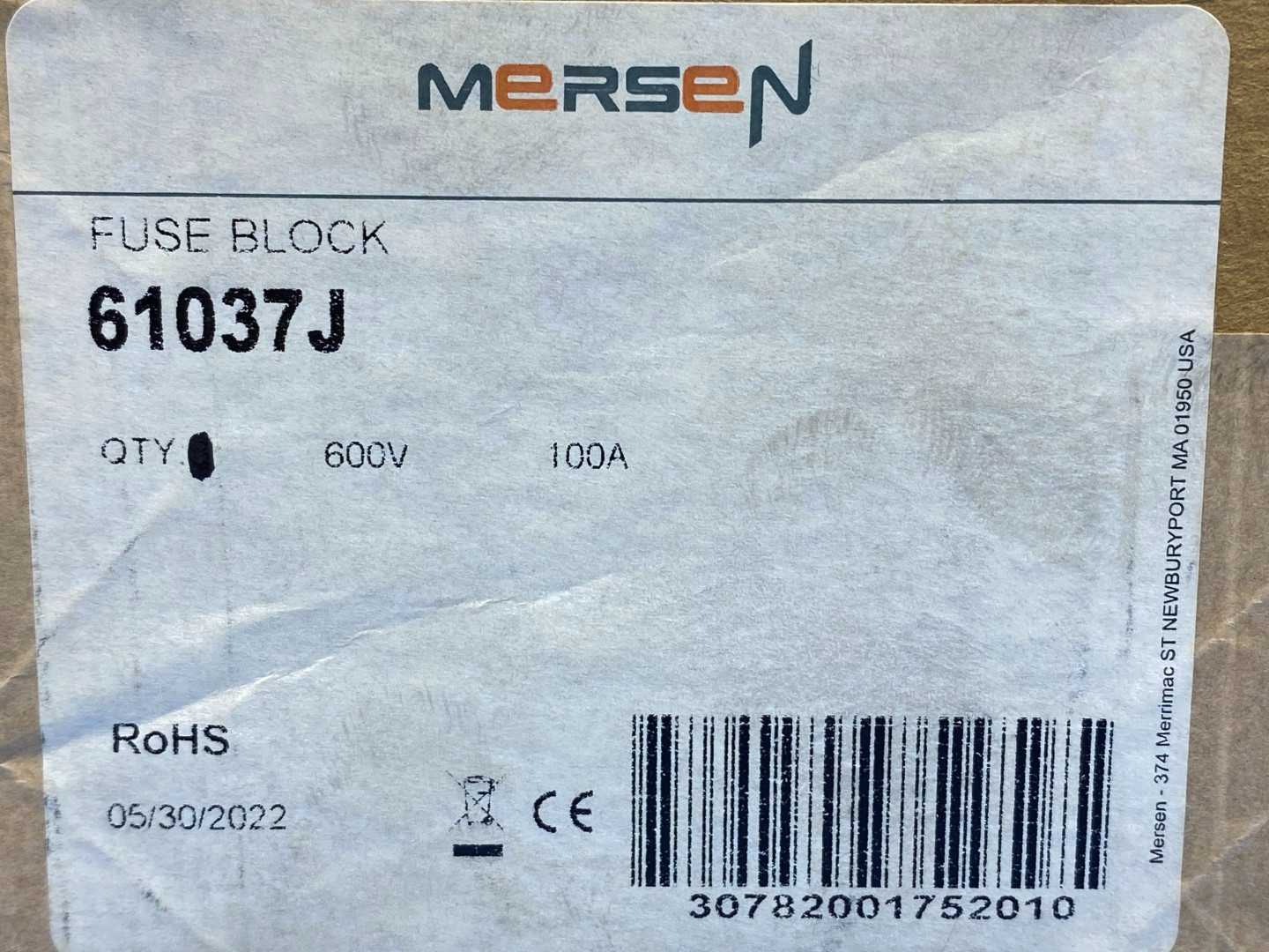 Mersen Fuse Block 61037J, 600V-100A