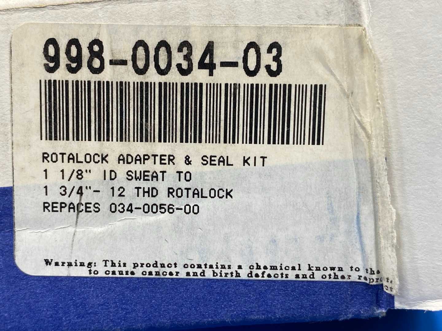 Emerson 998-0034-03 Rotolock Adapter & Seal Kit, 1-1/8 ID, 1-3/4-12 THD Rotolock