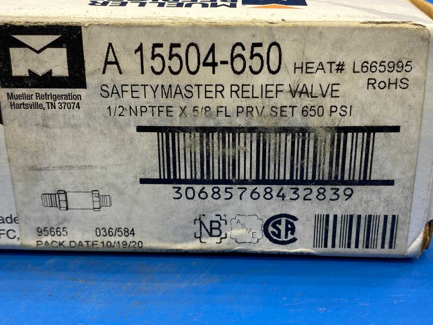 Mueller Refrigeration A 15504-650, Safety Master Relieve Valve, 1/5 x 5/8 PRV 