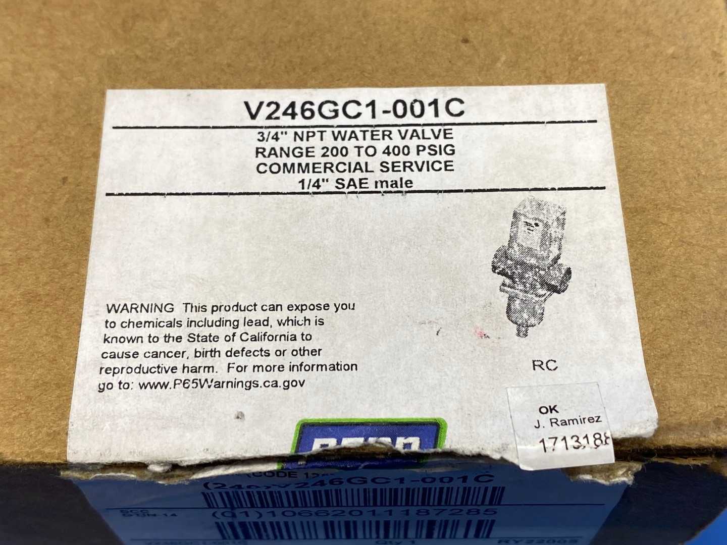 Penn V246GC1-001C, 3/4 NTP Water Valve, 200-400PSI, 1/4 Sae Male 