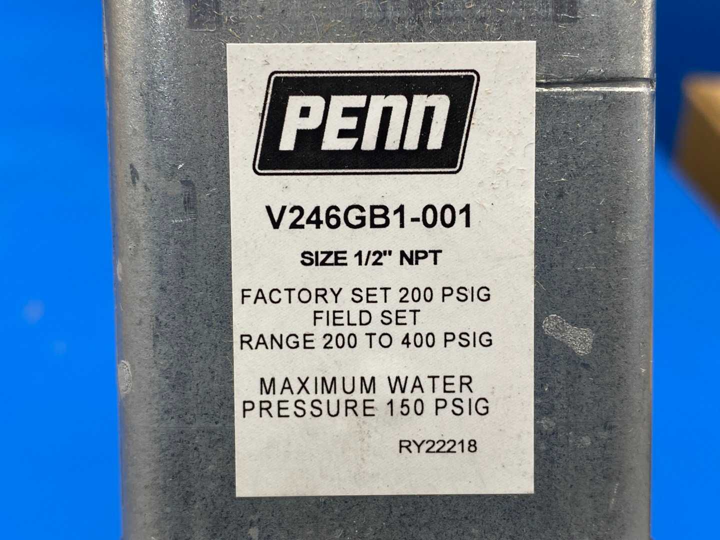 Penn V246GB1-001C, 1/2 Water Valve, 200-400PSIG, 1/4 SAE male