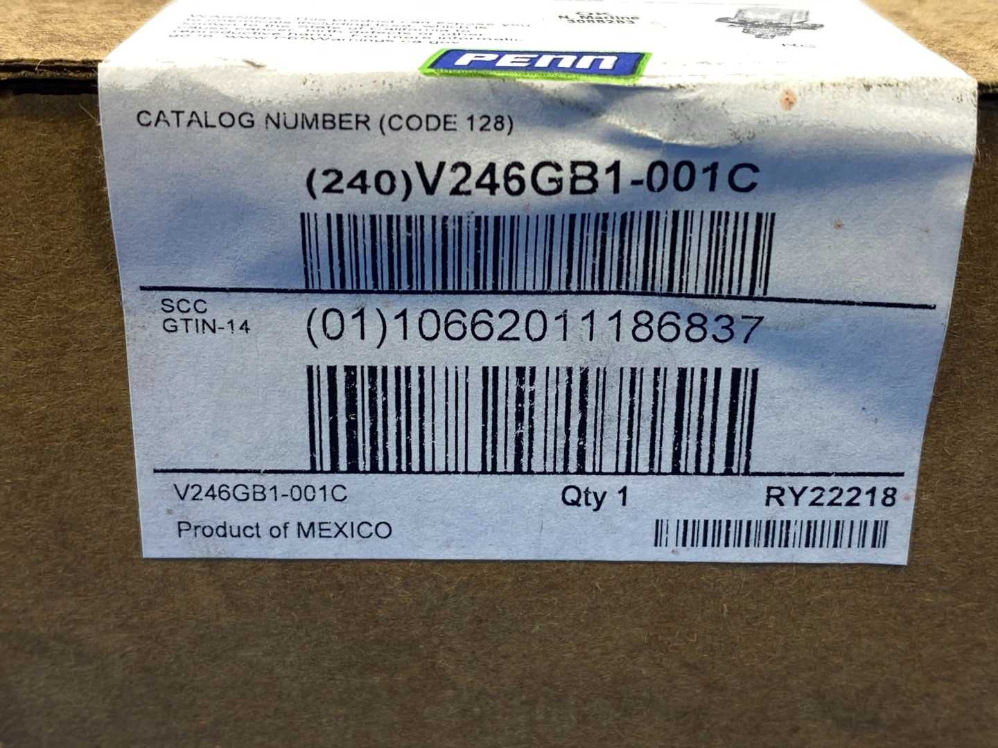 Penn V246GB1-001C, 1/2 Water Valve, 200-400PSIG, 1/4 SAE male