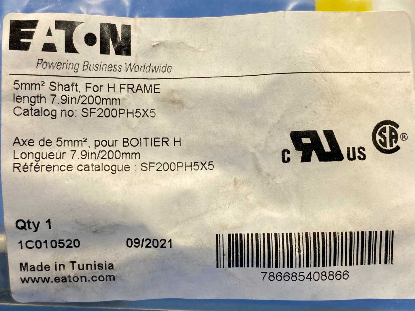 Eaton Rotary Disconnect Shaft Extension SF200PH5X5, 5mm² Shaft, 7.9" Length