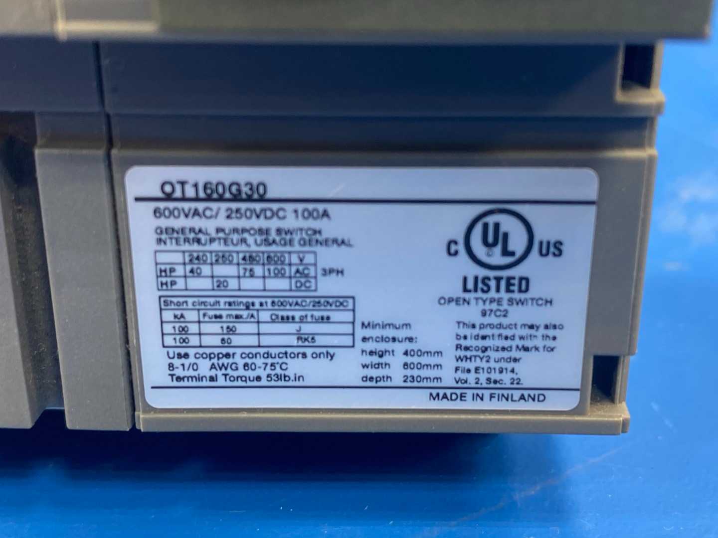 ABB Switch- Disconnect, 1SCA138207R1001 (OT160G30), 3-pole, 160A