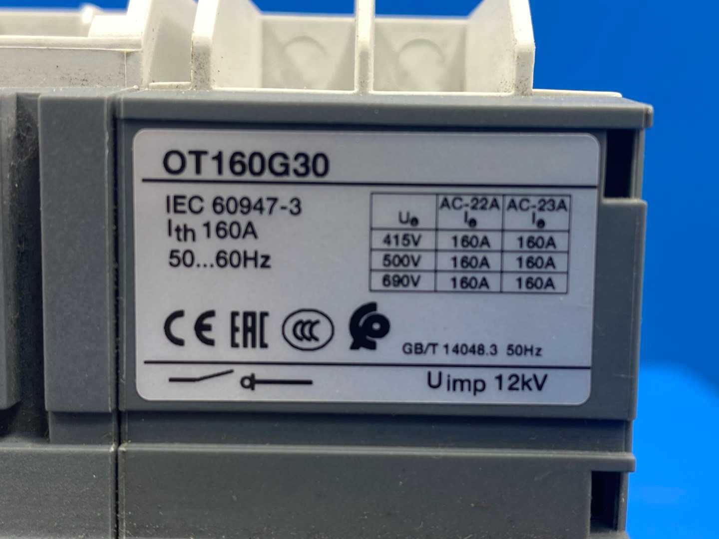 ABB Switch- Disconnect, 1SCA138207R1001 (OT160G30), 3-pole, 160A