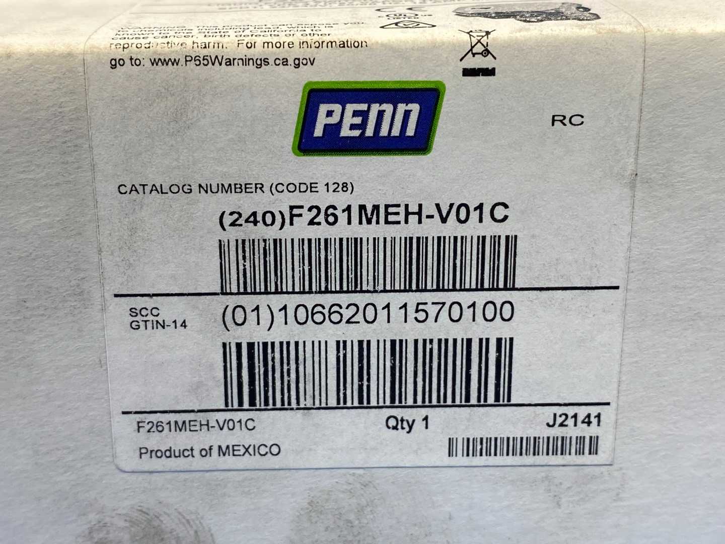 Penn F261MEH-V01C Liquid Flow Switch, 1/2-"14 x 1/2"-14 NPFT, 24/240V