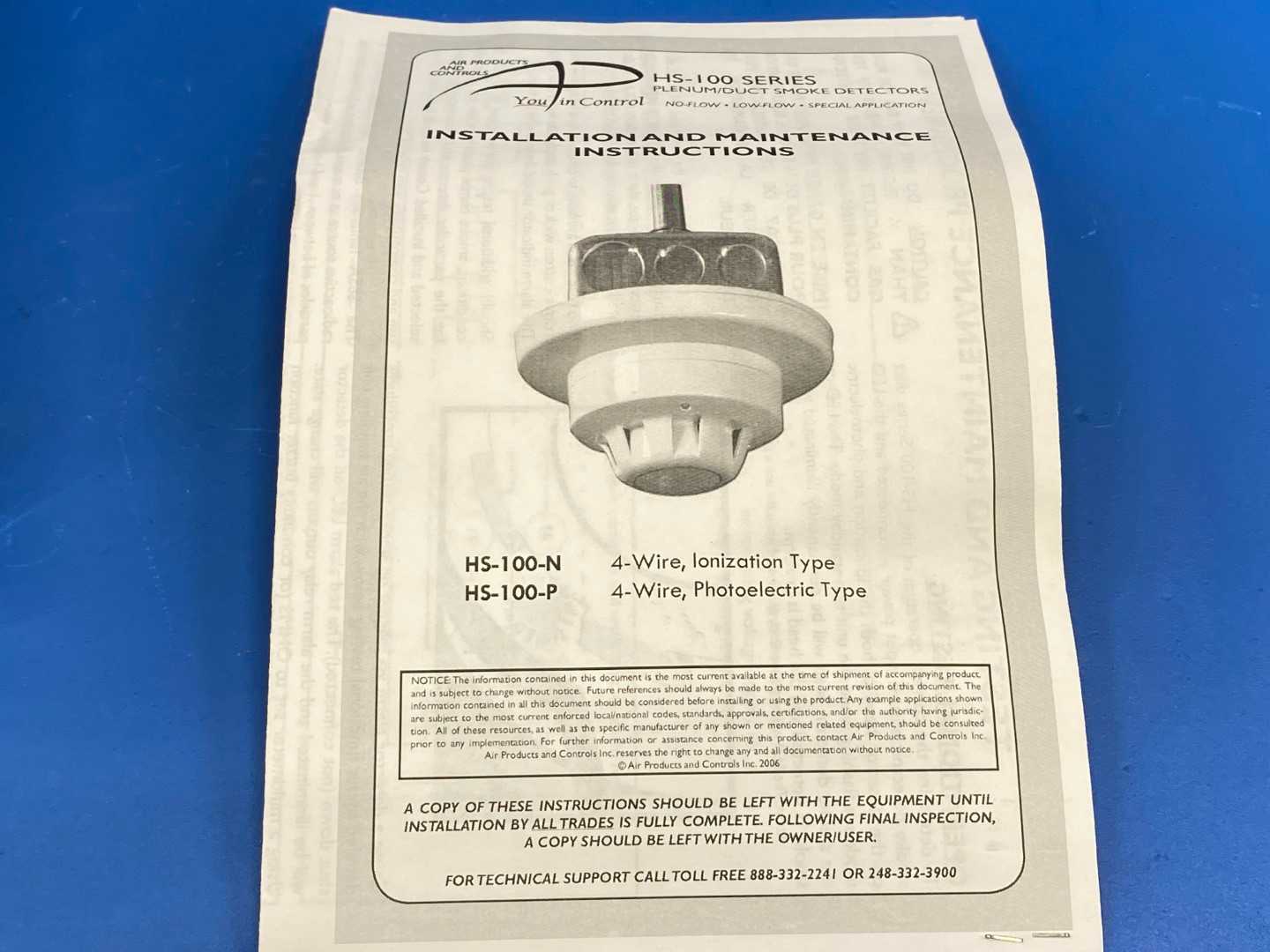 APC Plenum Smoke Detector HS-100-P, 230V, 4-Wire, Photoelectric Type