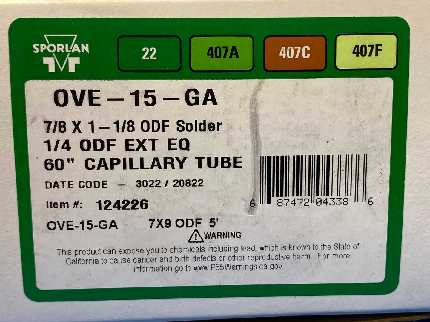 Sporlan OVE-15-GA, Expansion valve, 7/8X1-1/8ODF Solder 