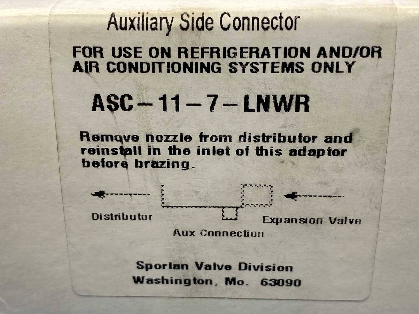 Sporlan Auxiliary Side Connector, ASC-11-7-LNWR, 206847