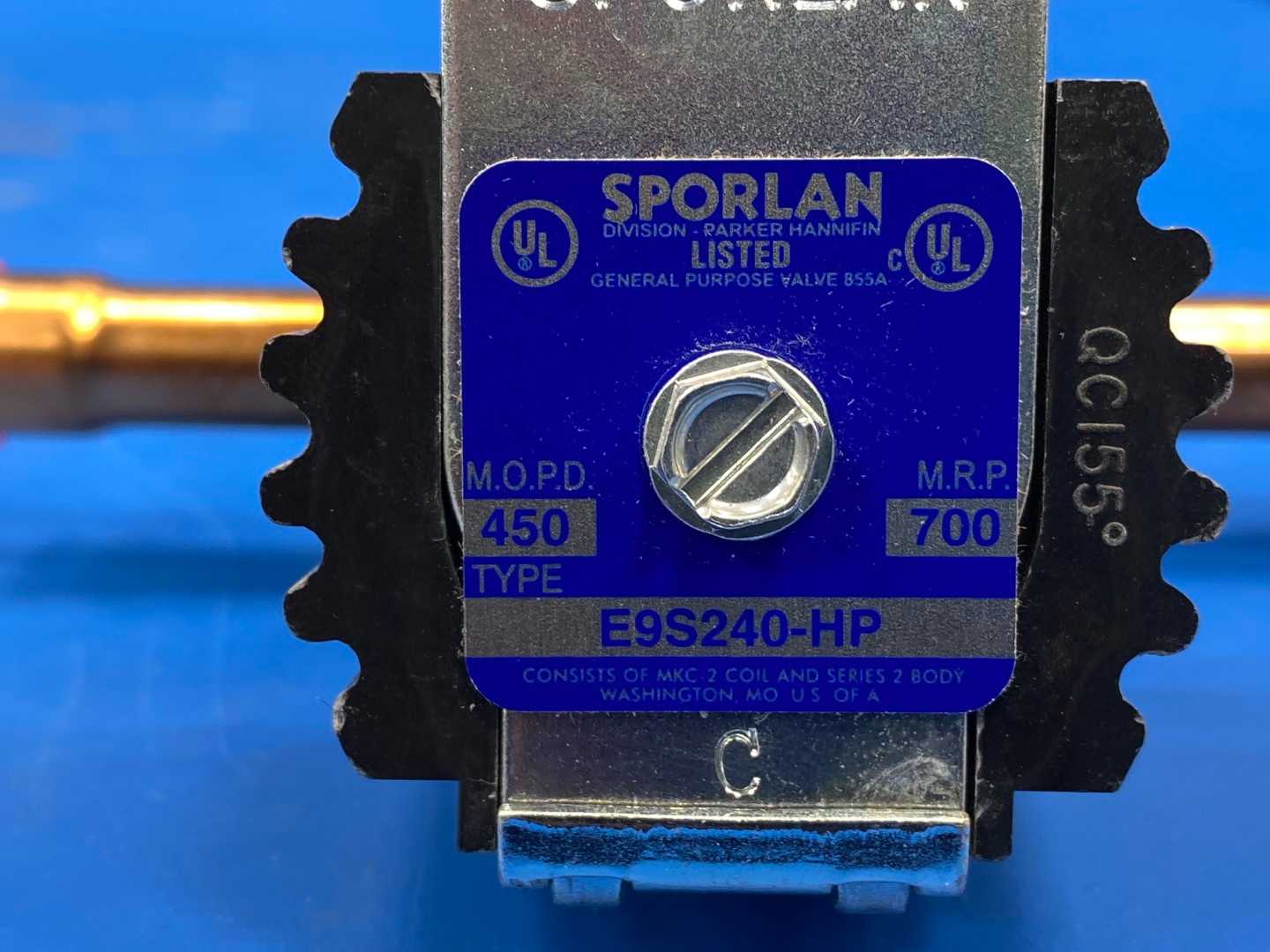 Sporlan Solenoid Valve E9S240-HP, 1/2" ODF Solder Connections, 24/50-60JAQ