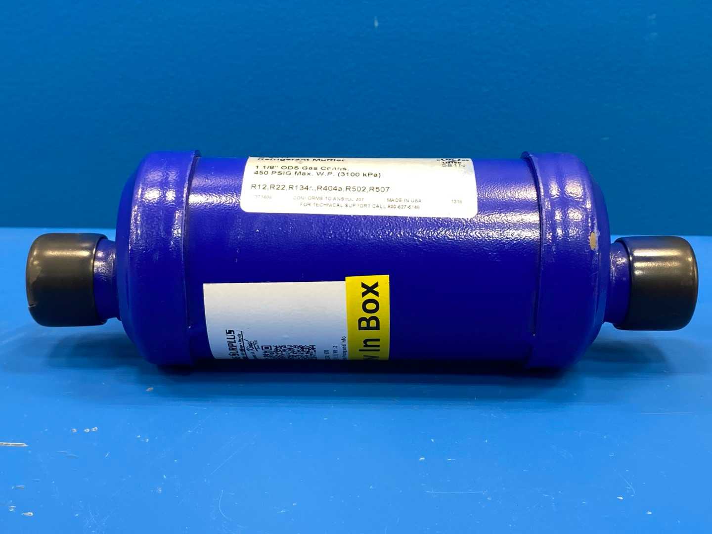Henry Refrigerant Muffler, S-6311, 1"1/8" ODS Gas, 450 PSI Max