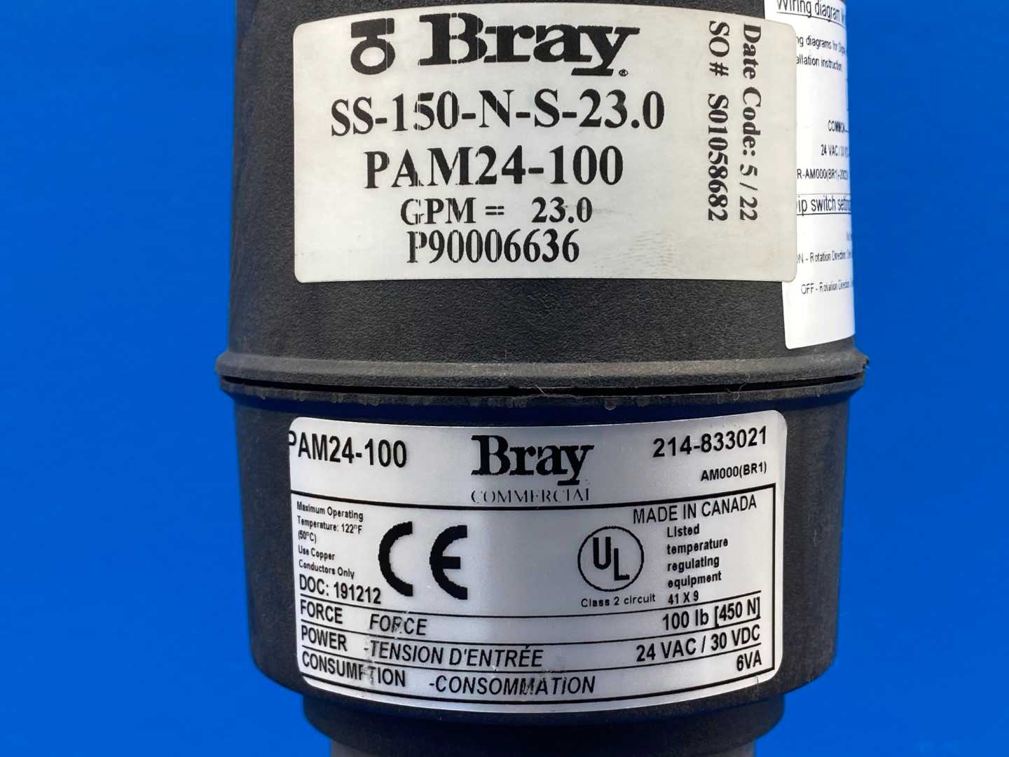 Bray Pressure Independent Control Valve, SS-150-N-S-23.0, Pam24-100