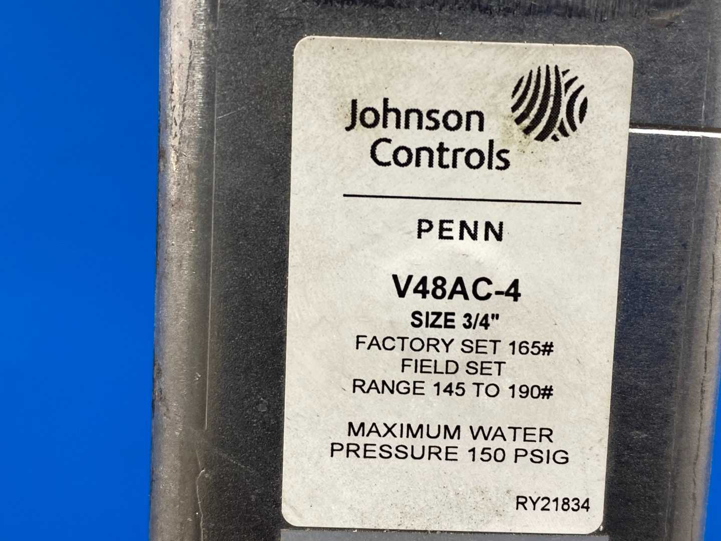 Johnson Controls Regulation Valve, V48AC-4, Size 3/4, Max Pressure 150 PSIG 