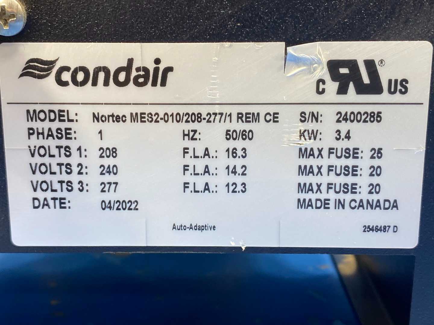 Condair Nortec MES2-010/208-277/1 REM CE Electro Steam Humidifier 202 Cylinder