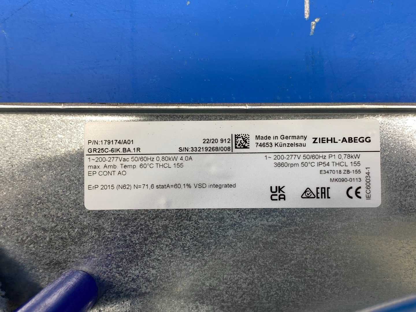 Ziehl-Abegg ECblue GR25C-61K.BA.1R, Axial Fan, 200-277VAC