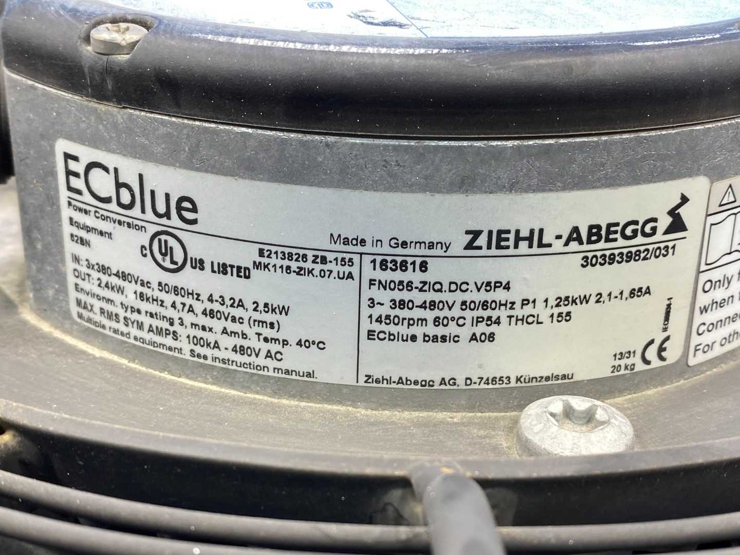 ZIEHL-ABEGG Axial Fan FN056-ZIQ.DC.V5P4 ECBlue with BASIC-MODBUS, 380-480VAC