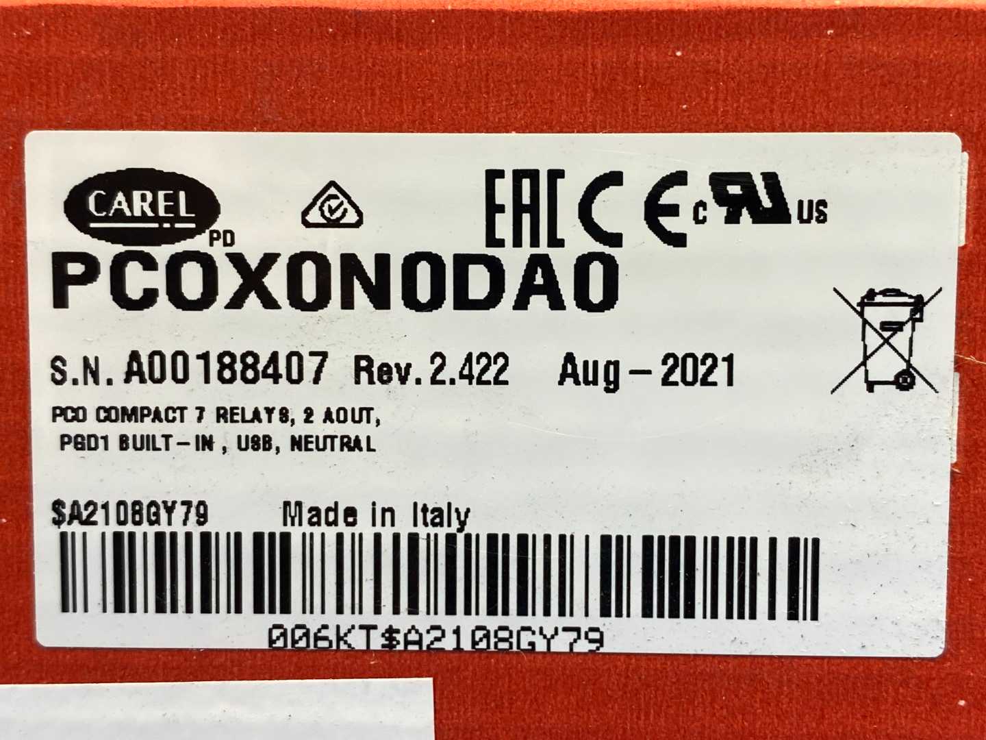 Carel PCOX0N0DAO PCO Compact Electronic Control