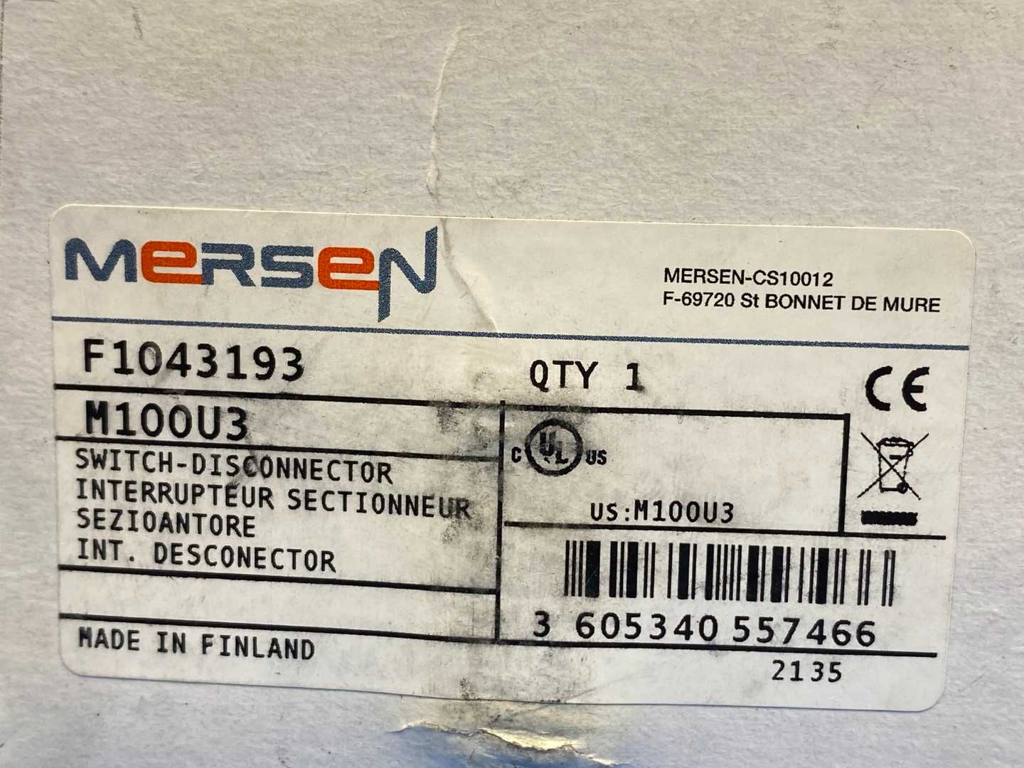 Mersen M100U3 Non-Fused Disconnect Switch 3 POLE 100A