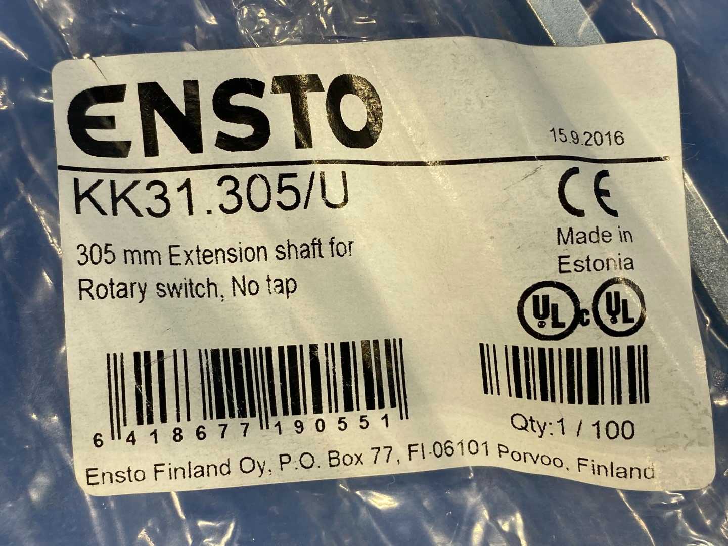 Ensto KK31.305/U, 12" (305mm) Extension Shaft for Rotary Switch, No Tap