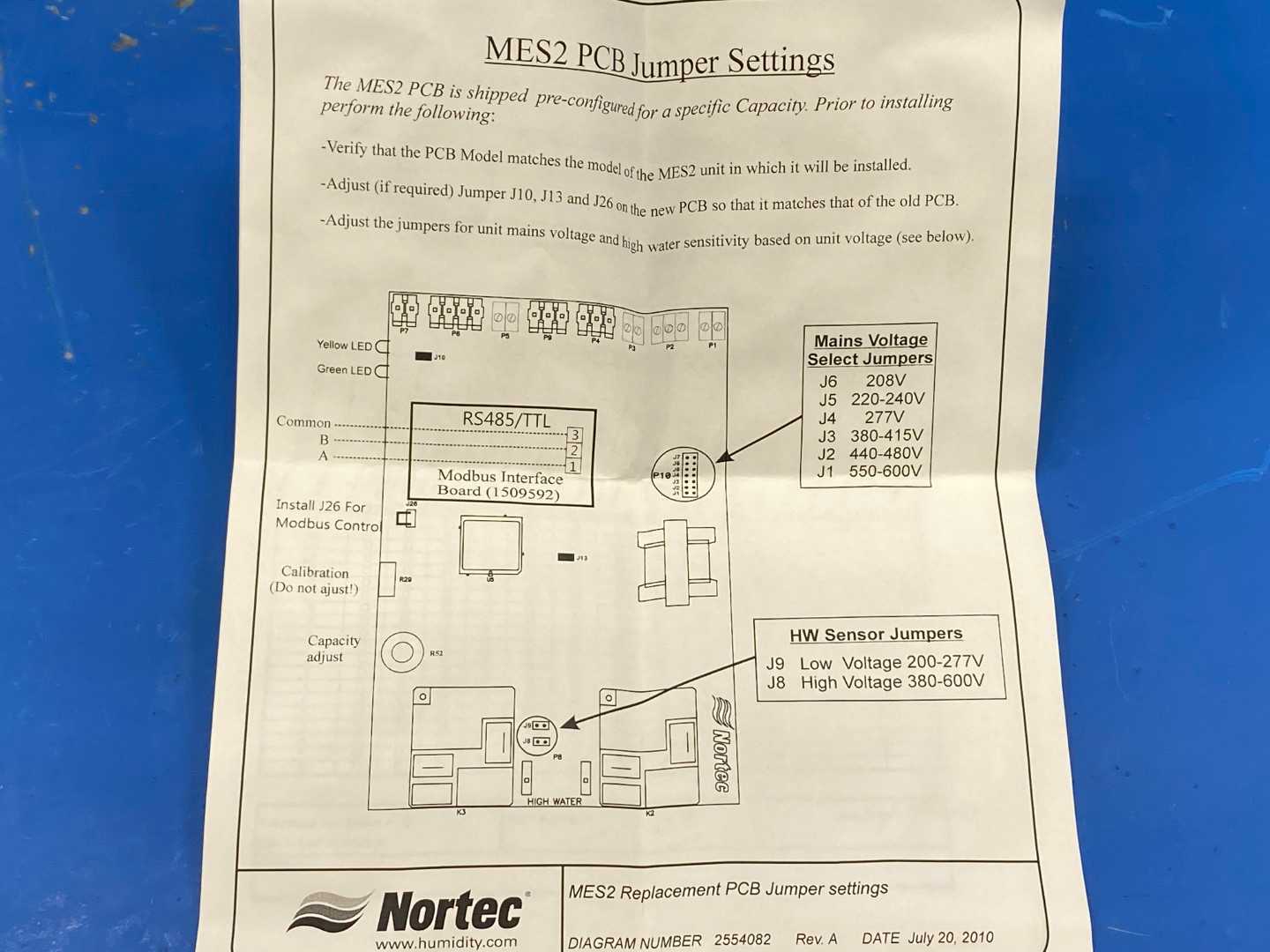 Nortec 255-4103 Kit: Pcb Mes2-015/208-600/3, CPU/Control Board
