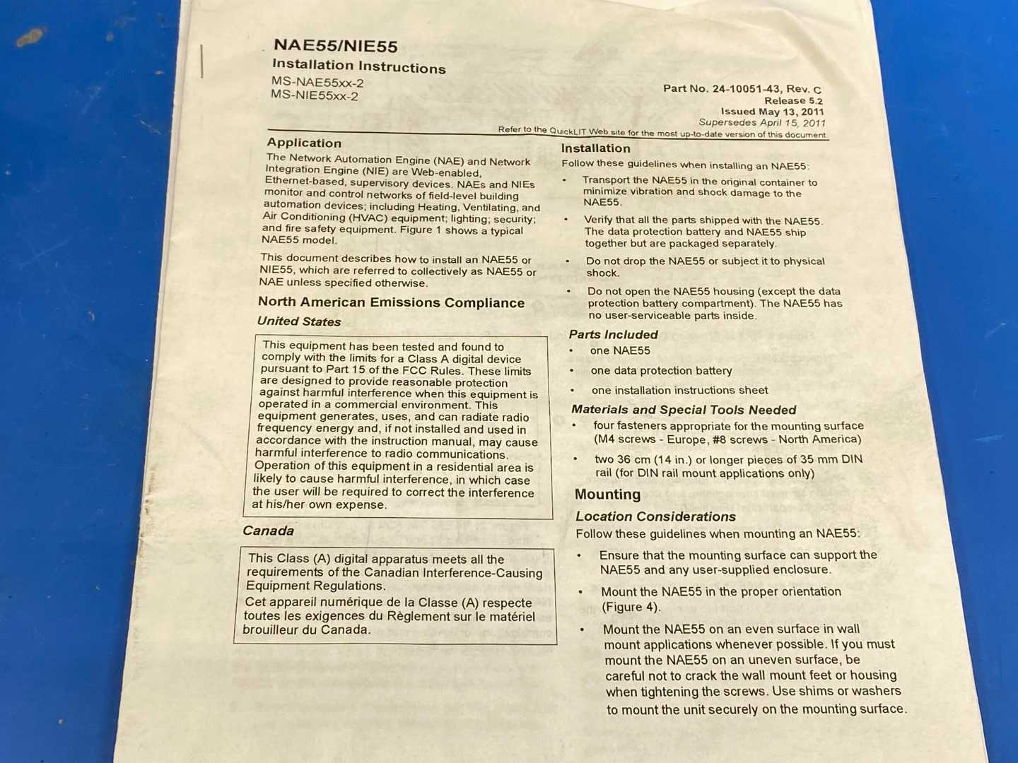 NEW Johnson Controls MS-NAE5510-2, Network Automation Engine, NAE W/N2 BUS 24VAC